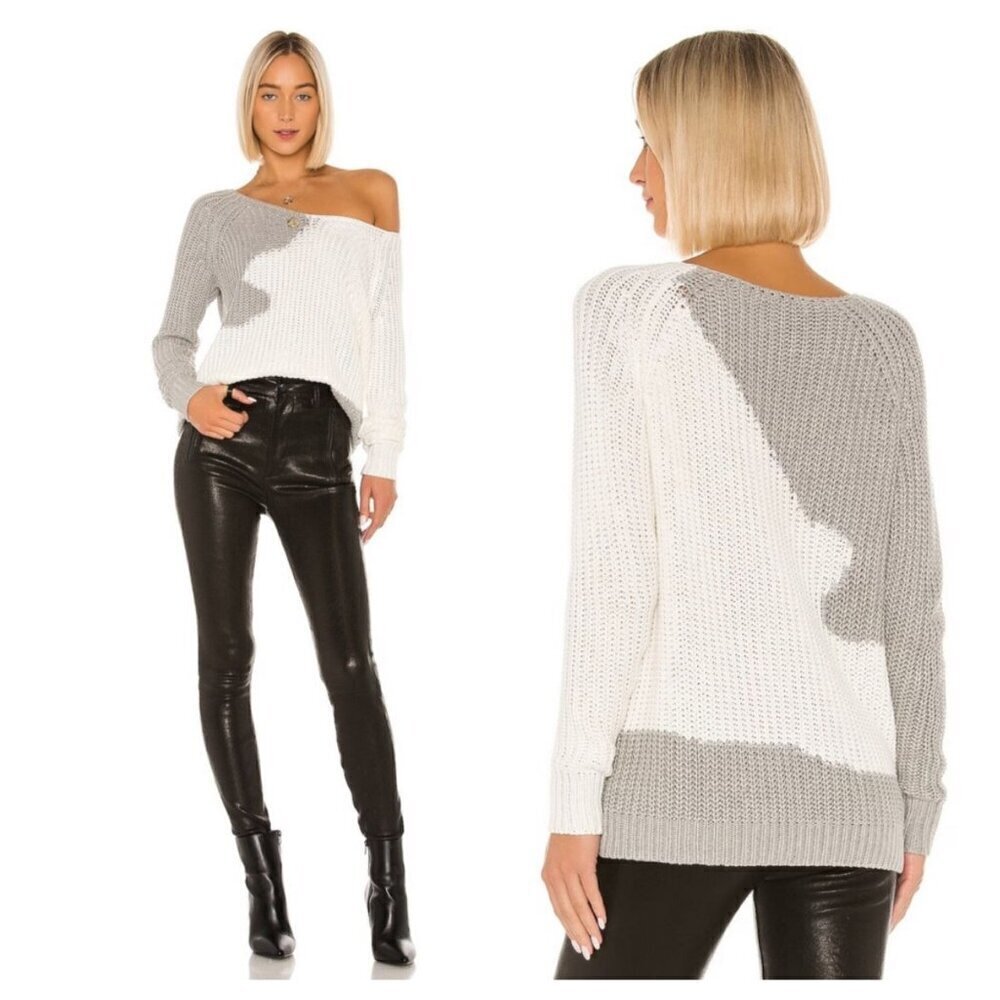 House of Harlow 1960 Adrienne Pullover Sweater in Gray and White Women's Size XS